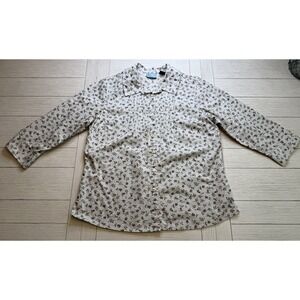 Classic Elements VTG Women's Button Up 100% Cotton Blouse W Smocking Tan L Boho